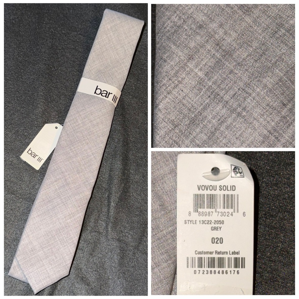 Bar III Mens Vovou Solid Grey Textured Slim Necktie 13C22-2050 NWT